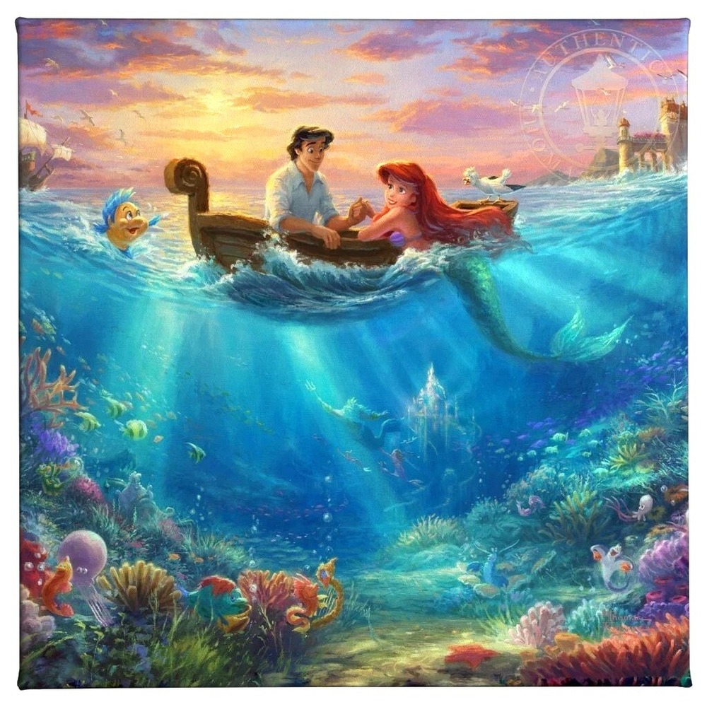 Thomas Kinkade  Studios Little Mermaid Falling In Love 14 x‎ 14 Canvas Wrap